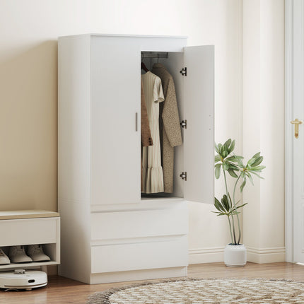 White Bedroom Wardrobe – 2 Doors, 2 Drawers, 3 Shelves