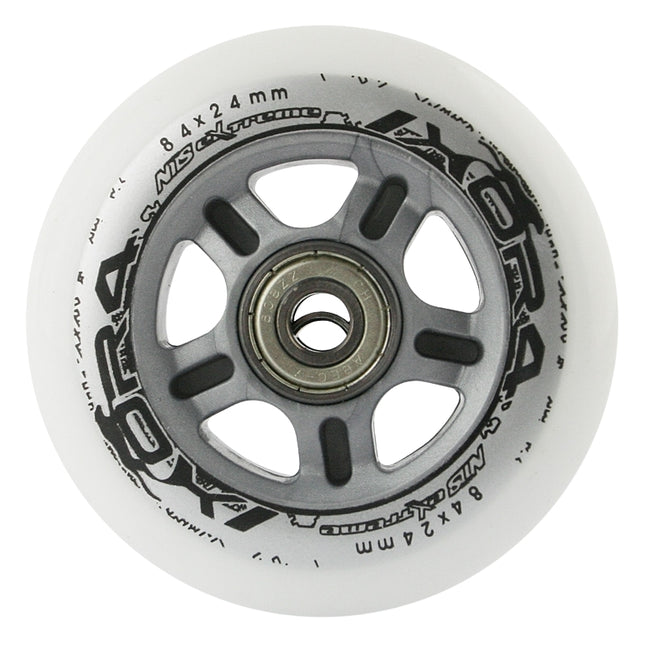 White PU Skate Wheels, 84x24mm, 82A, Set of 4