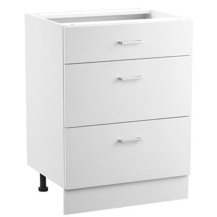 White Shaker Base Cabinet, 24 Inch, 3 Soft-Close Drawers