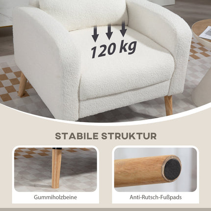 Baltas apmuštas fotelis su pagalvėle, kaučiukmedžio kojos