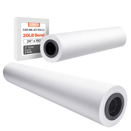 Wide Format Plotter Paper, 24 In x 150 Ft, 2 Pack, 80 GSM