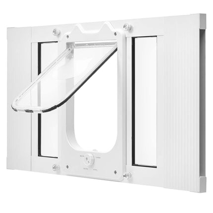 Window Cat Door, Adjustable 584–711 mm, 4-Way Lock; Aluminum Frame