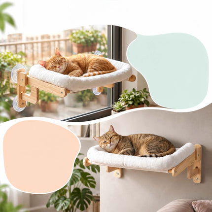 Window Cat Hammock with Suction Cups and Wall Mount, Cream, Max. 18 kg