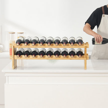 Wine Rack, 18-Bottle Stackable Bamboo 2-Tier