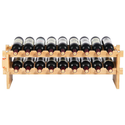 Wine Rack, 18-Bottle Stackable Bamboo 2-Tier