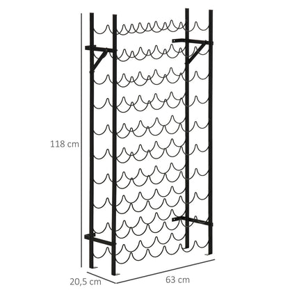 Vyno lentynėlė 60 butelių, tvirtinama prie sienos, metalinė, juoda