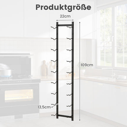 Vyno lentynėlė 9 vyno buteliams, metalinis butelių laikiklis, 22 x 13,5 x 109 cm, juoda