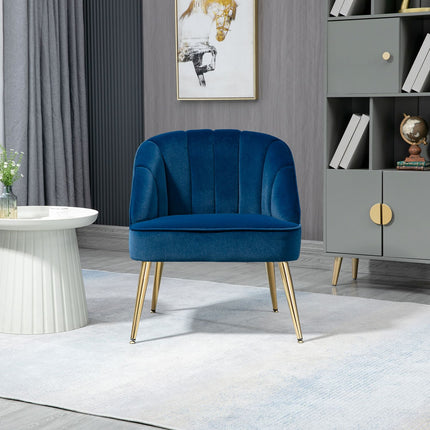 Dark blue Velvet-Look Armchair, Steel legs, 65x64x77 cm
