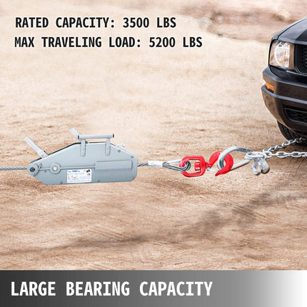 Wire Rope Puller 1.6T, 20 m Steel Cable Hand Winch