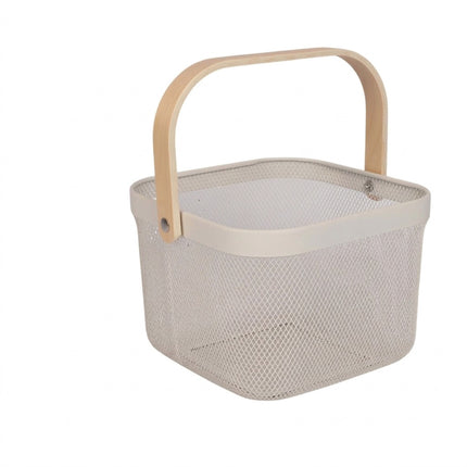 Wire Storage Baskets with Bamboo Handles, Set of 2, Beige