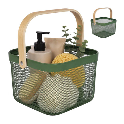 Wire Storage Baskets with Bamboo Handles, Set of 2, Green