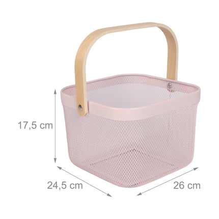Wire Storage Baskets with Bamboo Handles, Set of 2, Pink