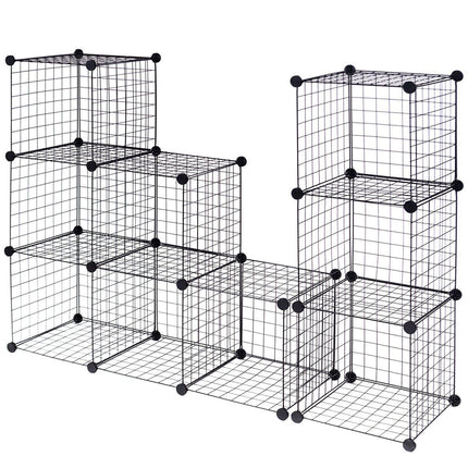Vieliniai laikymo kubeliai, 12 kubelių modulinis metalinis tinklelis, juodas