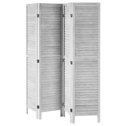 Wood Room Divider, 4-Panel Folding Privacy Screen, 67 In, Light Gray