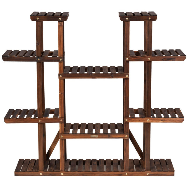 Medinis 9 pakopų augalų stovas, gėlių lentyna, augalų stovas, 125 x 25 x 114 cm, rudas
