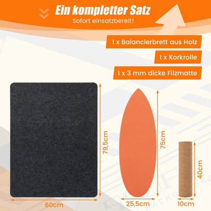 Medinė balansinė lenta su ratuku ir antklode, 3 viename, oranžinis rinkinys