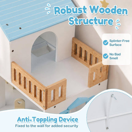 Wooden Dollhouse with 5 Rooms, Elevator and Furniture, Blue, Ages 3+