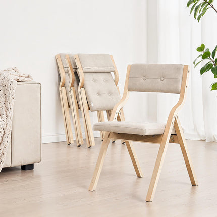 Wooden Folding Chairs, Cushioned, Set of 2, Beige