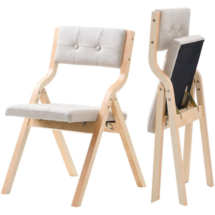 Wooden Folding Chairs, Cushioned, Set of 2, Beige