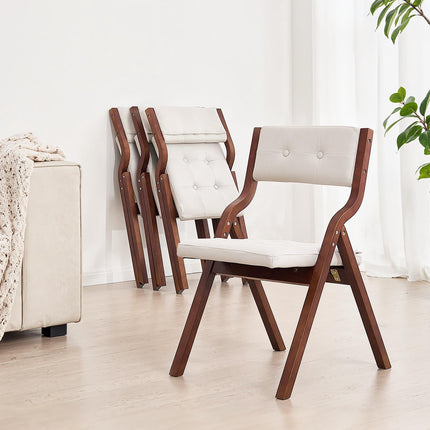 Wooden Folding Chairs, Set of 2, Cushioned Seat, White