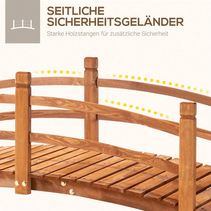 Wooden Garden Bridge with Railings, Fir Wood, 185 cm