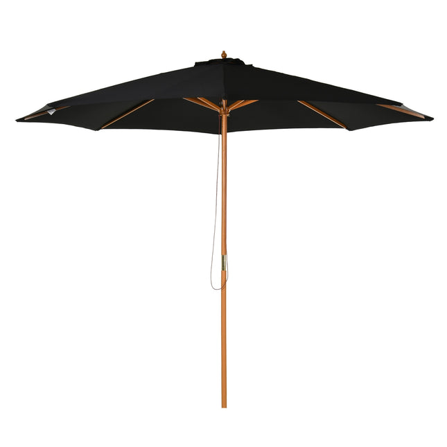 Medinis skėtis nuo saulės, 300 cm, sodo skėtis, balkono skėtis, pagamintas iš bambuko, juodas, tvirtas ir elegantiškas