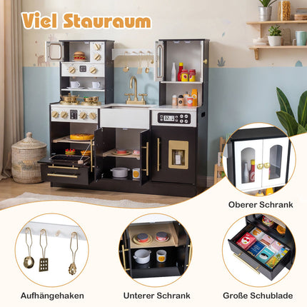 Medinė žaidimų virtuvė su virykle, kriaukle, šviesomis ir garsu