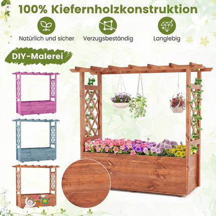 Medinė pakelta sodo lysvė su grotelėmis ir pakabinamu stogu