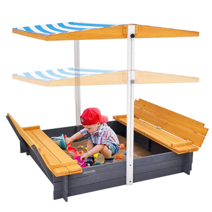 Wooden Sandbox With Canopy, Bench Seats, Bottom Liner