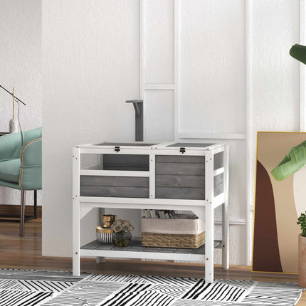 Wooden Tortoise House with Shelf and Lamp Holder, Acrylic Windows, Light Grey
