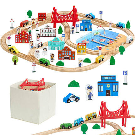 Wooden Train Track Set, 113-Piece, Storage Box