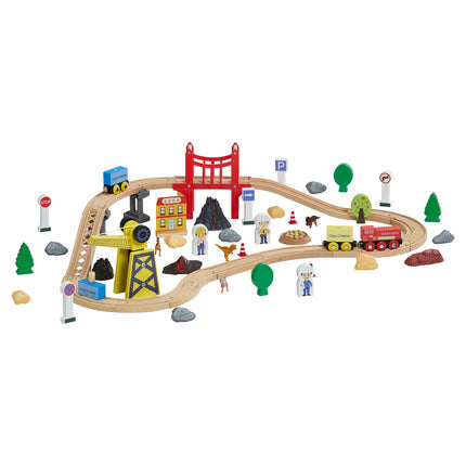 Wooden Train Track Set, 70-Piece, Magnetic Crane