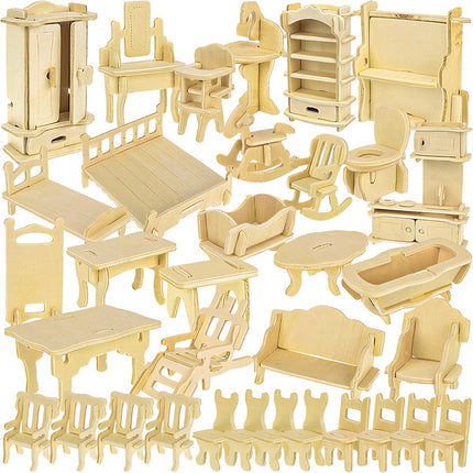 Wooden doll furniture set 34 pieces 23542