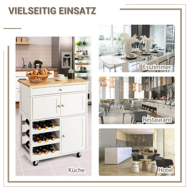 Medinis virtuvės vežimėlis, serviravimo vežimėlis, virtuvės vežimėlis su 3 vyno lentynėlėmis