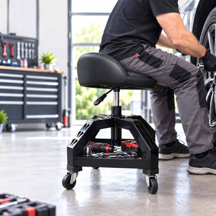 Workshop Stool with Backrest and Gas Lift 50–65 cm, Max 136 kg, Black