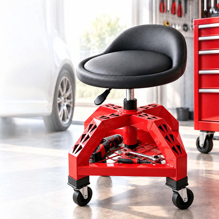 Workshop Stool with Backrest and Gas Lift 50–65 cm, Max 136 kg, Red