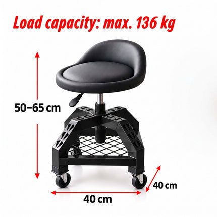 Workshop Stool with Backrest and Gas Lift 50–65 cm, Max 136 kg, Red