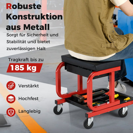 Dirbtuvių kėdė su ratukais, 185 kg keliamoji galia, juoda