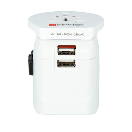 World travel adapter PRO Light World 2xUSB-A 15W Grounded