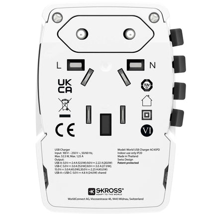 World travel charger AC45PD USB-A+USB-C PD 45W Ungrounded
