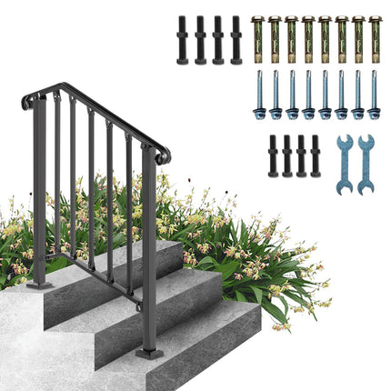 Wrought Iron Stair Handrail, Adjustable for 2–3 Steps