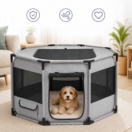 XL Indoor & Outdoor Puppy Playpen, Polyester, Grey/Black