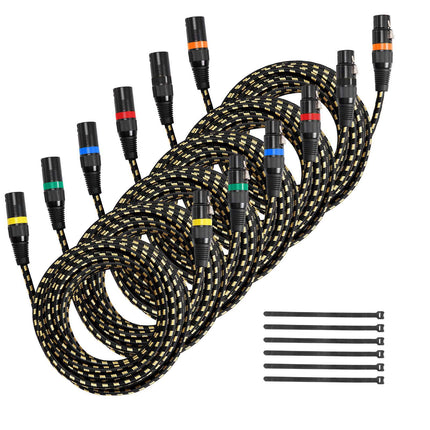 XLR Microphone Cables 25 ft, 6-Pack, Shielded 3-Pin
