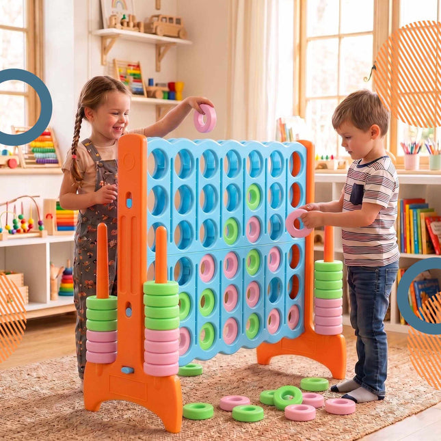 XXL Connect Four žaidimas – šviesiai mėlynai oranžinis, plastikinis