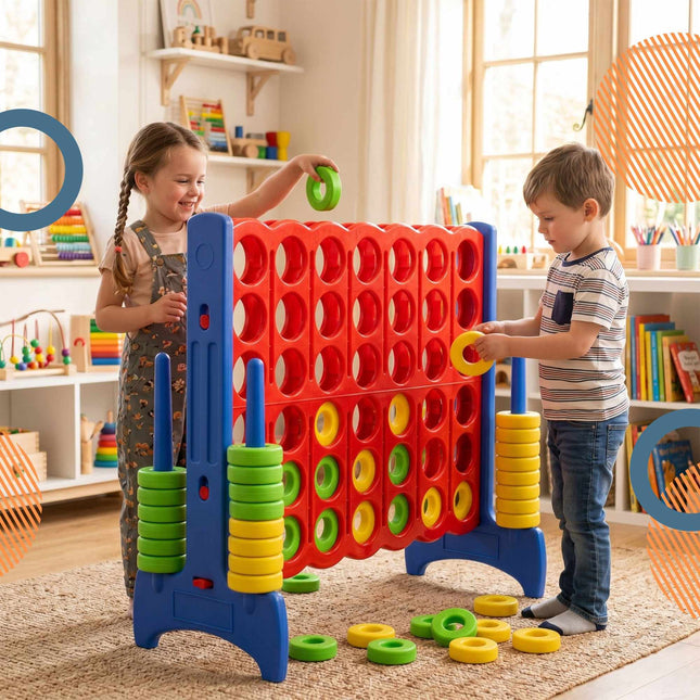 XXL Connect Four žaidimas – raudonas ir mėlynas, lauko, plastikinis