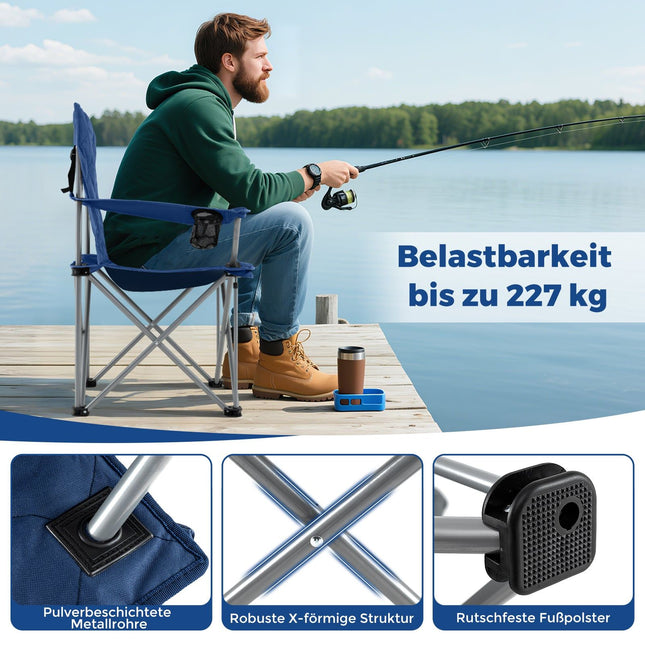 XXL sulankstoma kempingo kėdė su aušintuvu ir puodelių laikikliu, 227 kg keliamoji galia