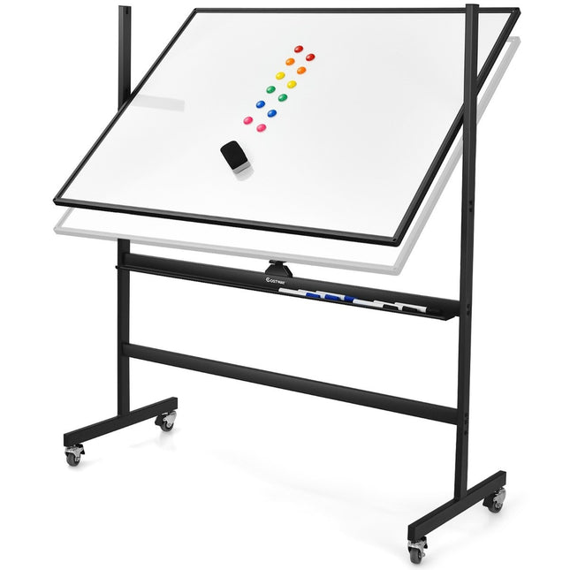 Mobili magnetinė didelė dvipusė baltoji lenta, 360° pasukama, 90 x 120 cm, juoda + balta