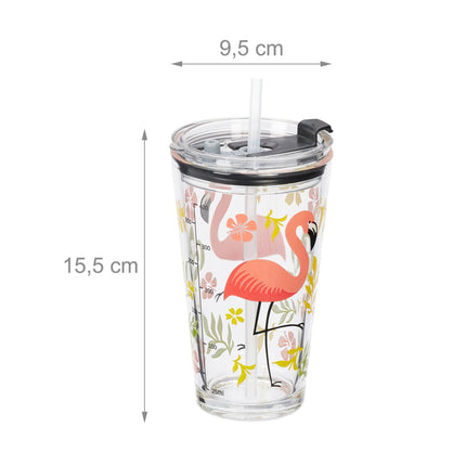 4 geriamųjų stiklinių rinkinys su flamingo motyvu